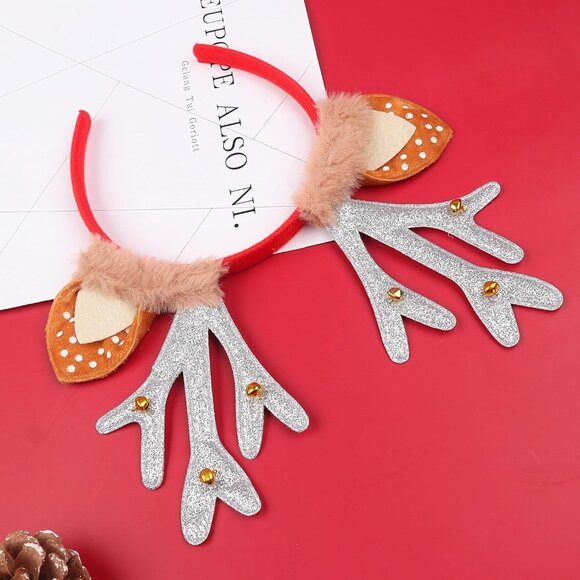 Christmas Reindeer Antlers Headband Xmas Silver Glitter Antlers Headband with Go - Picture 5 of 7